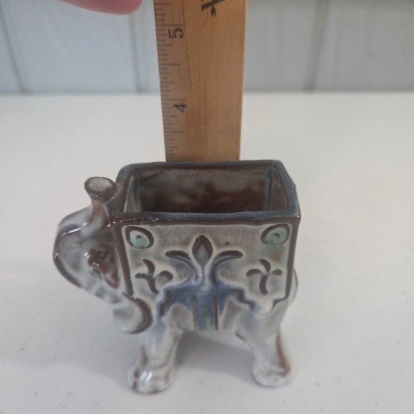 Vintage Glazed Ceramic Elephant Succulent Air Plant Planter Numbered Blue Brown - Picture 10 of 11